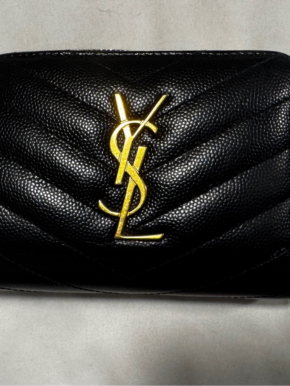 Authentic YSL Saint Laurent Black Quilted Leather Wallet with Gold YSL